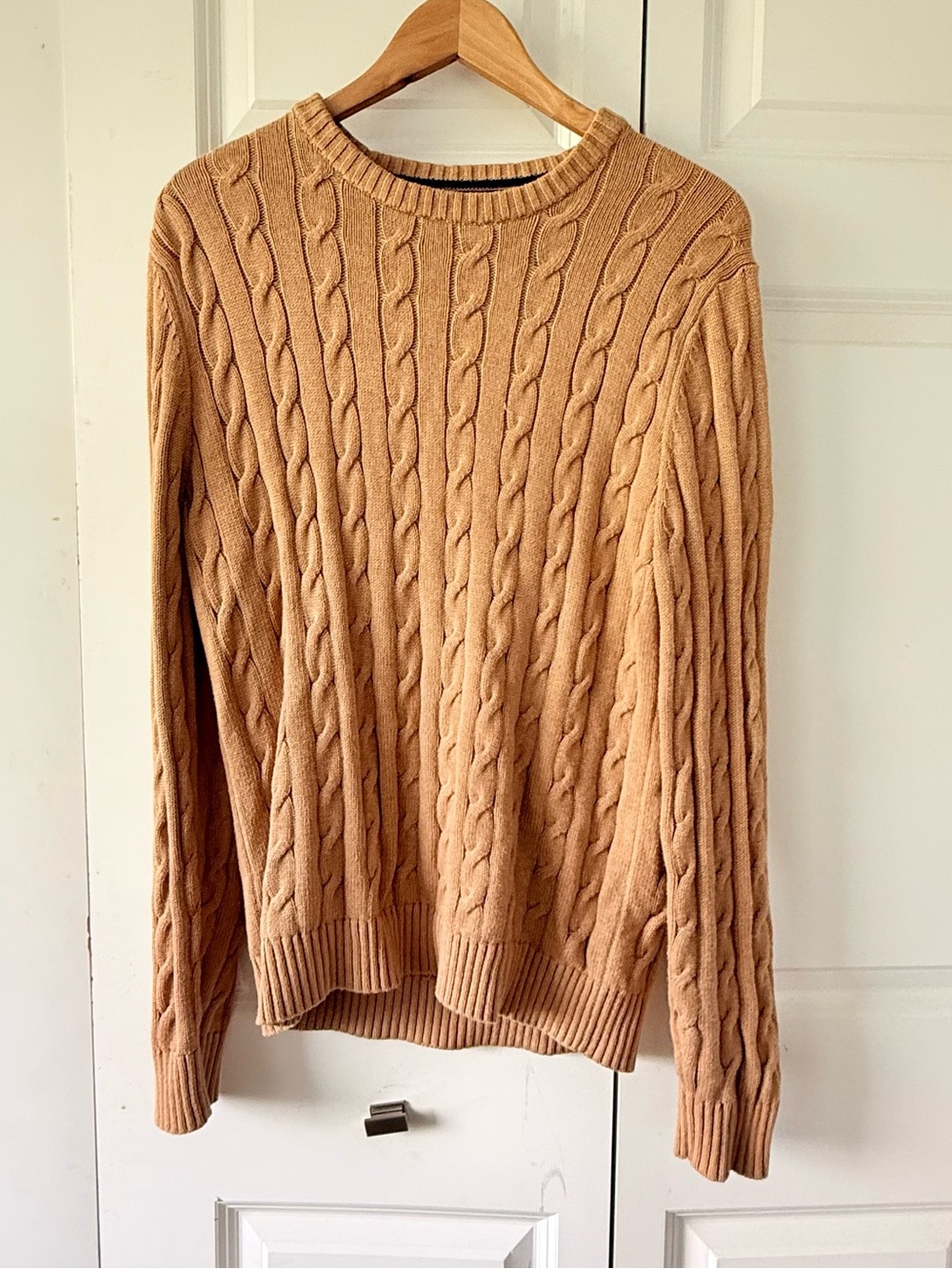 Lands' End Men's Cable Crewneck Sweater - Camel/Tan